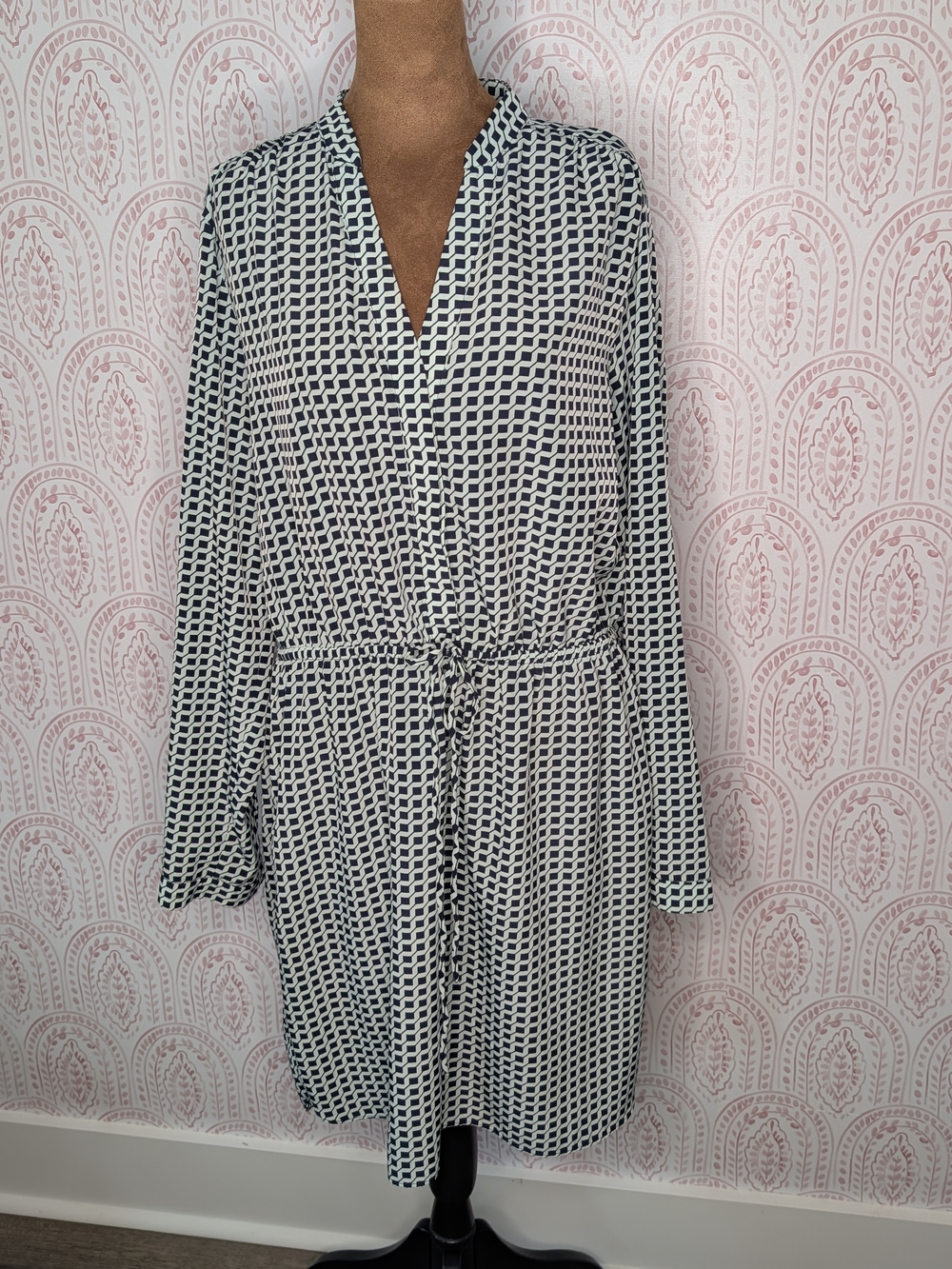 GAP Mint Green and Navy Geometric Long Sleeve Dress Sz L